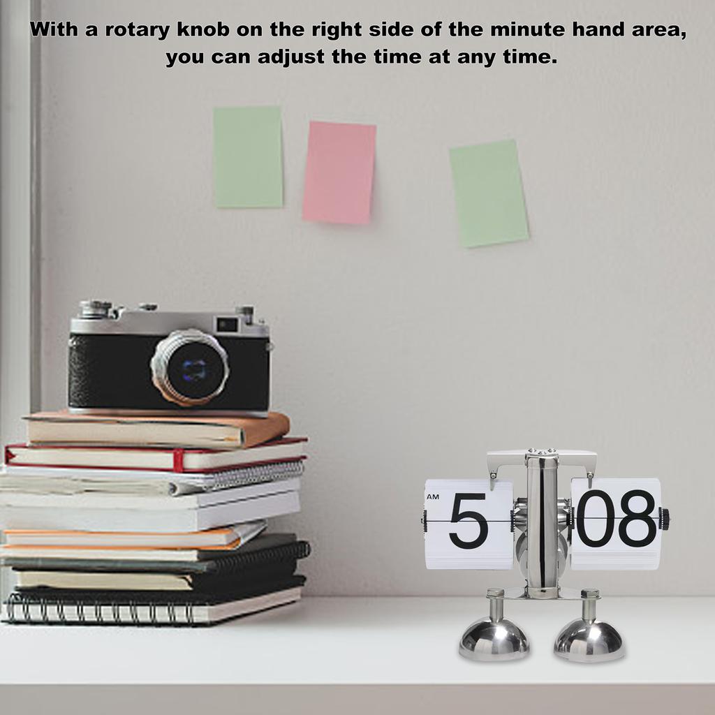 Hodiny s automatickým otáčením stránek Nerezové stolní hodiny s dvojitou patkou a malými stupnicemi