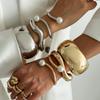 Design Sense Winding Metal Imitation Pearl Bracelet, Stacking Temperament Simple Glossy Open Bracelet Women