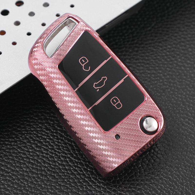 TPU Carbon Fiber Car Key Case Cover for VW Volkswagen Golf 7 MK7 Tiguan MK2 for SEAT Ateca Leon FR 2 Ibiza for Skoda Octavia A7