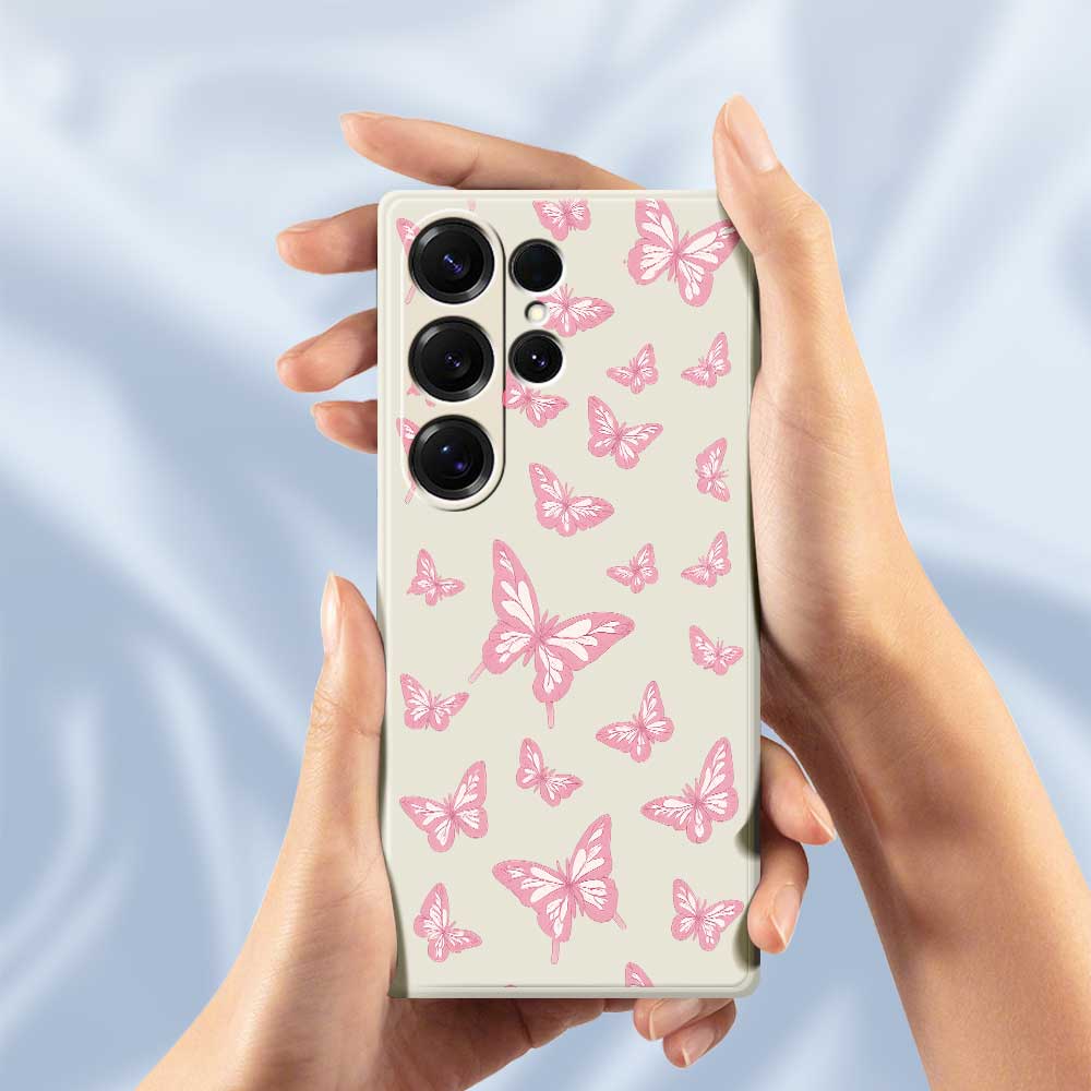 For Samsung Galaxy S25 Ultra Case Pink Butterflies Pattern Printing Straight Edge TPU Phone Back Cover