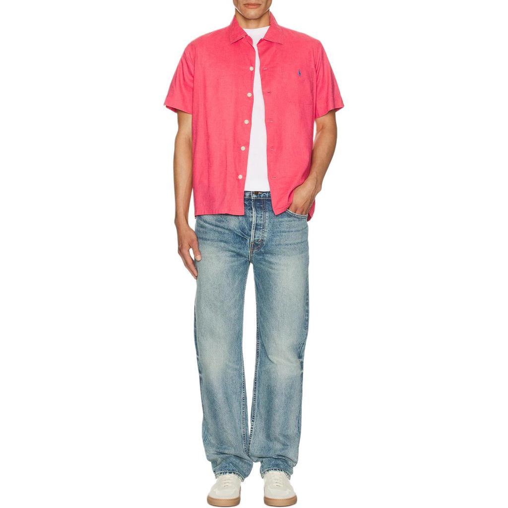 Polo Ralph Lauren Solid Color Single-Breasted Short Sleeve Shirt Men Shirts Light-Red 710965795-002