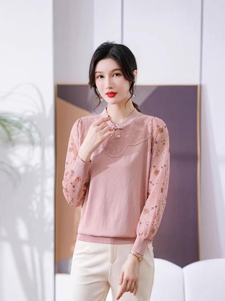 Stylish Gauze Sleeve Spring/Autumn Base Shirt for Women