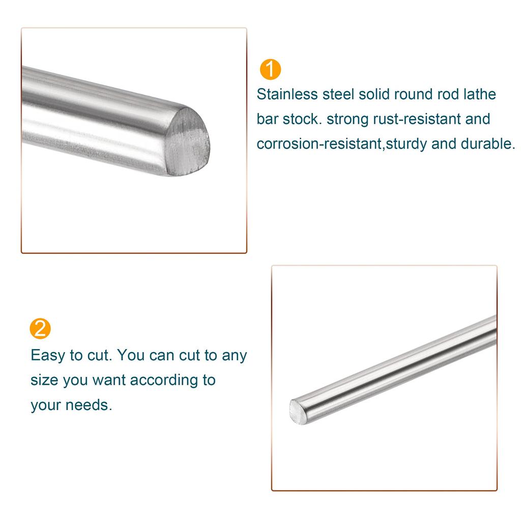 uxcell 5-Piece Round Rod Bar, 304 Stainless Steel, 3.5mm Diameter, 300mm Length, for Various Shafts, DIY Crafts, Model Cars, Airplanes, and Ships