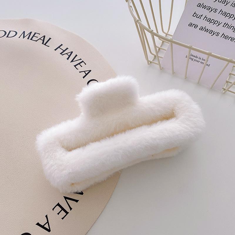 

Soft Contemporary Plush Square Hair Claw Clip In 13cm Size Perfect For Women Trendy White13cm