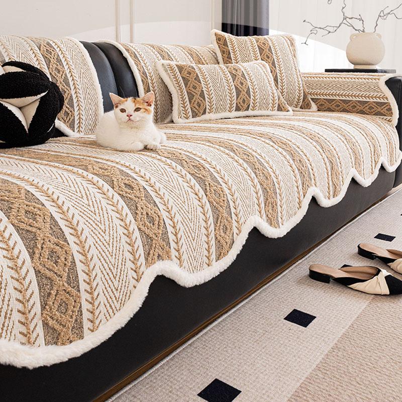 Gemütliches Dickes Chenille Jacquard Sofakissen Neu Vier Jahreszeiten Rutschfeste Ecksofa Bezüge Französisch Warm Kratzfest Armlehnenhandtuch