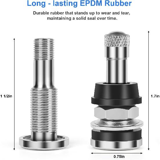 6-Pack TR416 Tire Valve Stems, High Pressure 200 PSI Tubeless Valve Stems, Brass Valve Stems, 1-1/2" Schrader Valve, Fits 0.453" & 0.625" Rim Holes