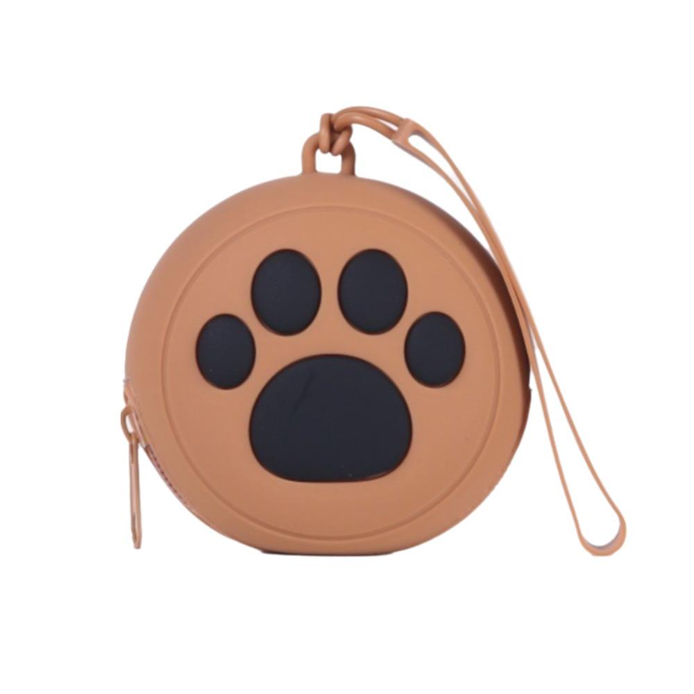 

Paw Print Silicone Dog Treat Pouch Round Pet Snack Bag Multi-functional Dog Treat Bag Keys коричневый