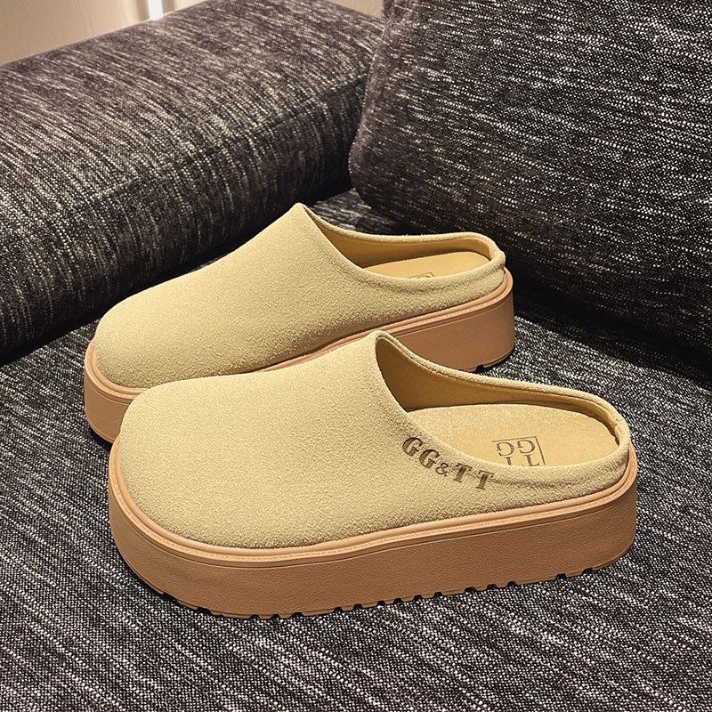Thick bottom heightening bag head slippers women's 2025 new casual versatile retro lazy outer wear muffin Muller Birkentow