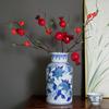 Blue & White Hand-Painted Porcelain Vase: Elegant Ceramic Ornament for Living Room or Entryway.