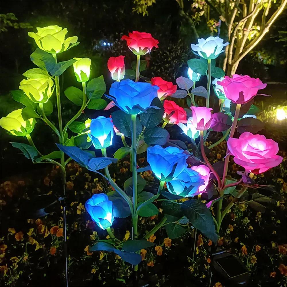 Solar Lights Outdoor Decorative Solar Garden Lights Rose Flower Lawn Lamp for Yard Patio Garden Decor Flowers
