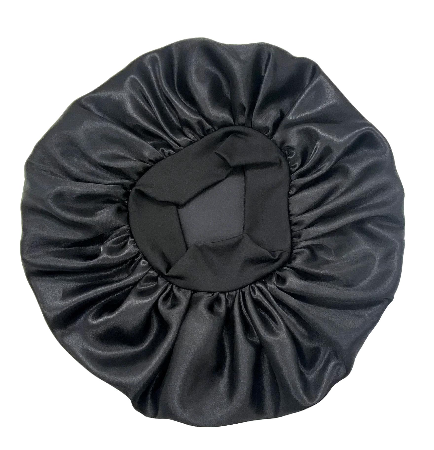 Large Satin Bonnet Silk Bonnet Hair Wrap for Sleeping Sleep Cap With Elastic Soft Band Big Bonnets for Women Hair Care Caps чёрный