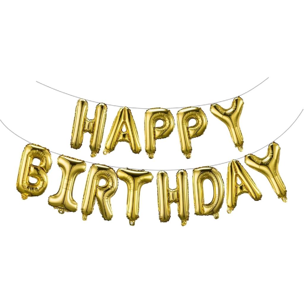 Gold Happy Birthday Balloons Banner 16 Inch Mylar Foil Letters, Inflatable Party Decor and Birthday Decorations for Women, Men, Boys & Girls Kids and