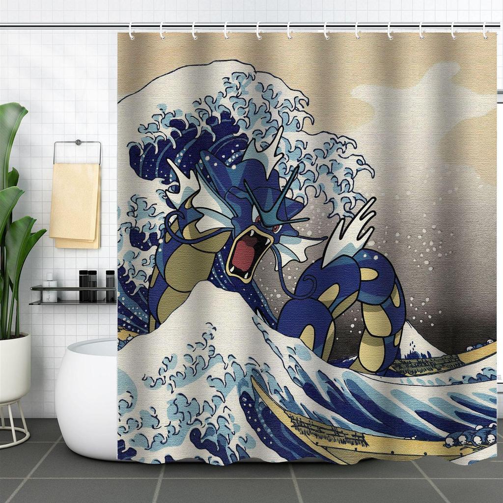 Waterproof Curtain With Mildewproof Shower Sea Wave Dinosaur Whale And Cat Print