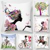 Cartoon Girl Peach Skin Pillowcase Modern Home Simple Bedroom Bedside Sofa Cushion Light Luxury