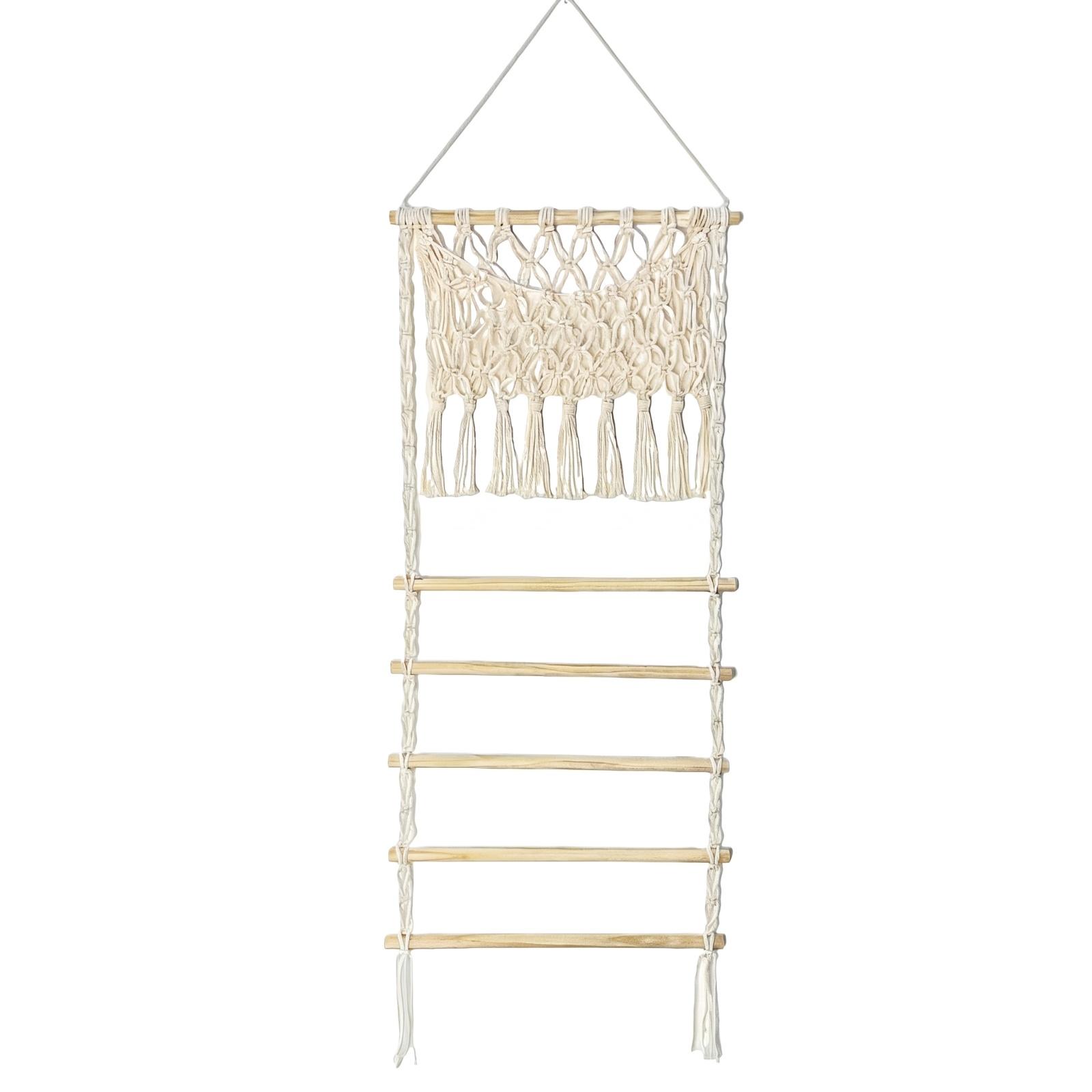 

Macrame Wall Hanging Ladder Decorative Wooden Rope Shelf Handmade Bohemian Style Organizer for Home Living Room Bedroom Nursery Display One Size