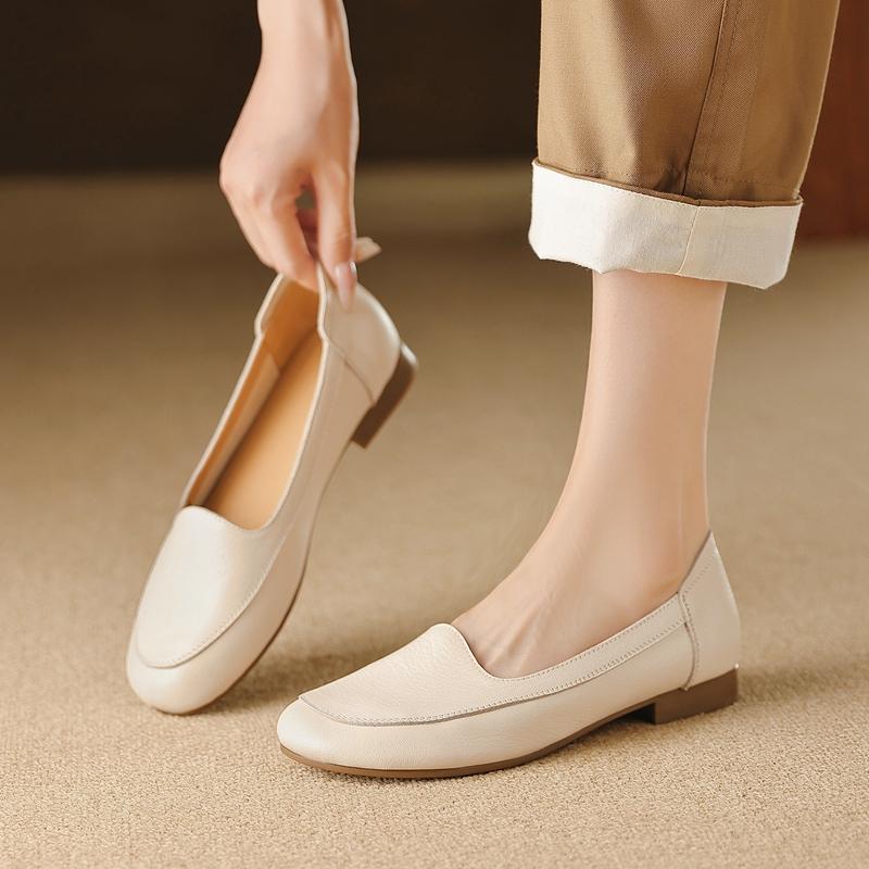 Fashion 2025 Autumn Hot Sale Slip-on Genuine Leather Women Shoes Pumps Square Toe Low-heel Soft Upper Pumps Office Ladies Dress Shoes