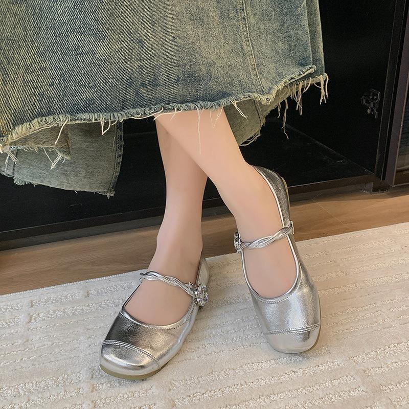Fashion 2025 Women's Mary Jane Shoes Round Toe Flat Sole One-length Strip Shallow Mouth Shoes Casual Women's Shoes in The Korean Style