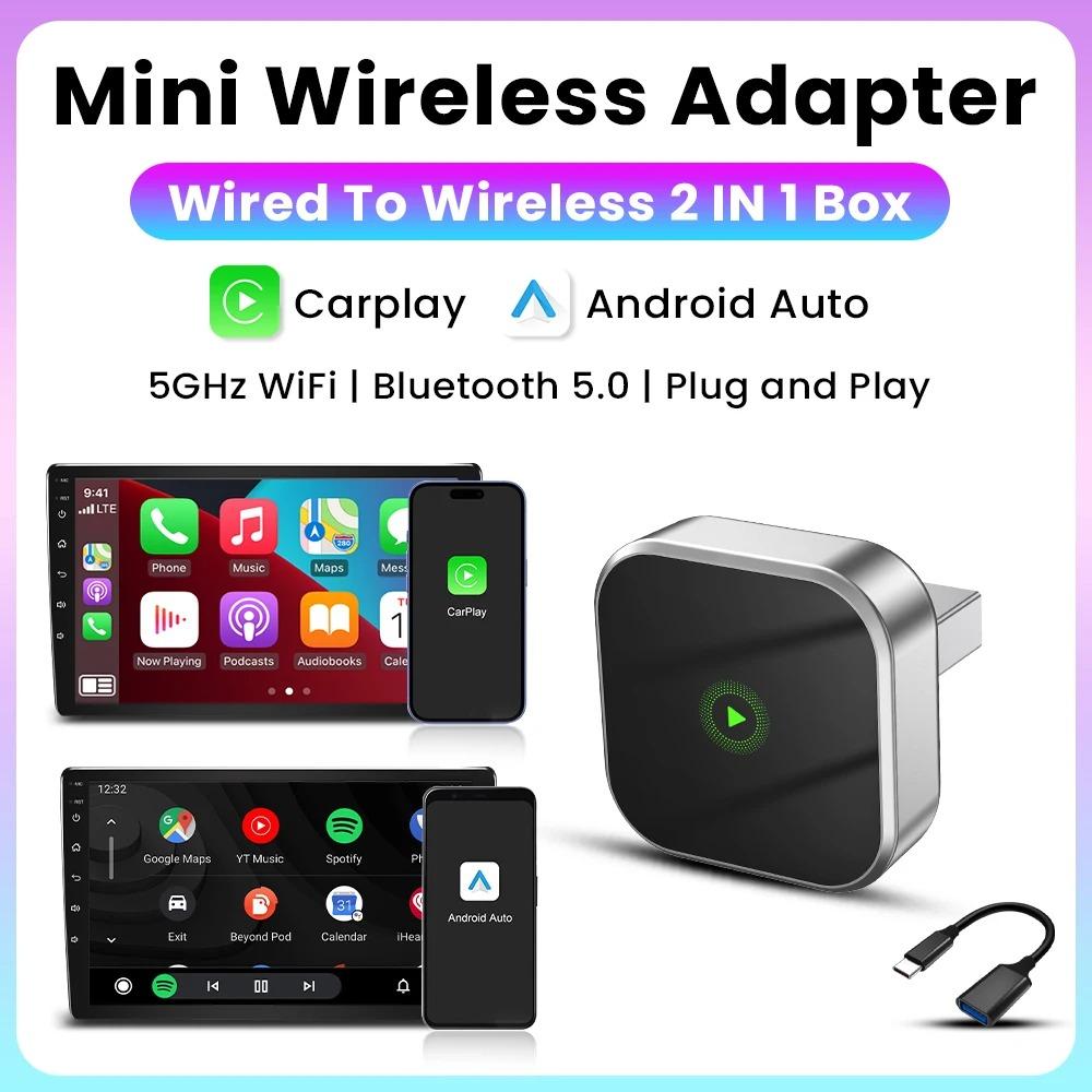 2 in 1 Wireless Android Auto Adapter Dongle Smart Mini Box Plug And Play Universal For VW Toyota Nissan Honda Ford Benz