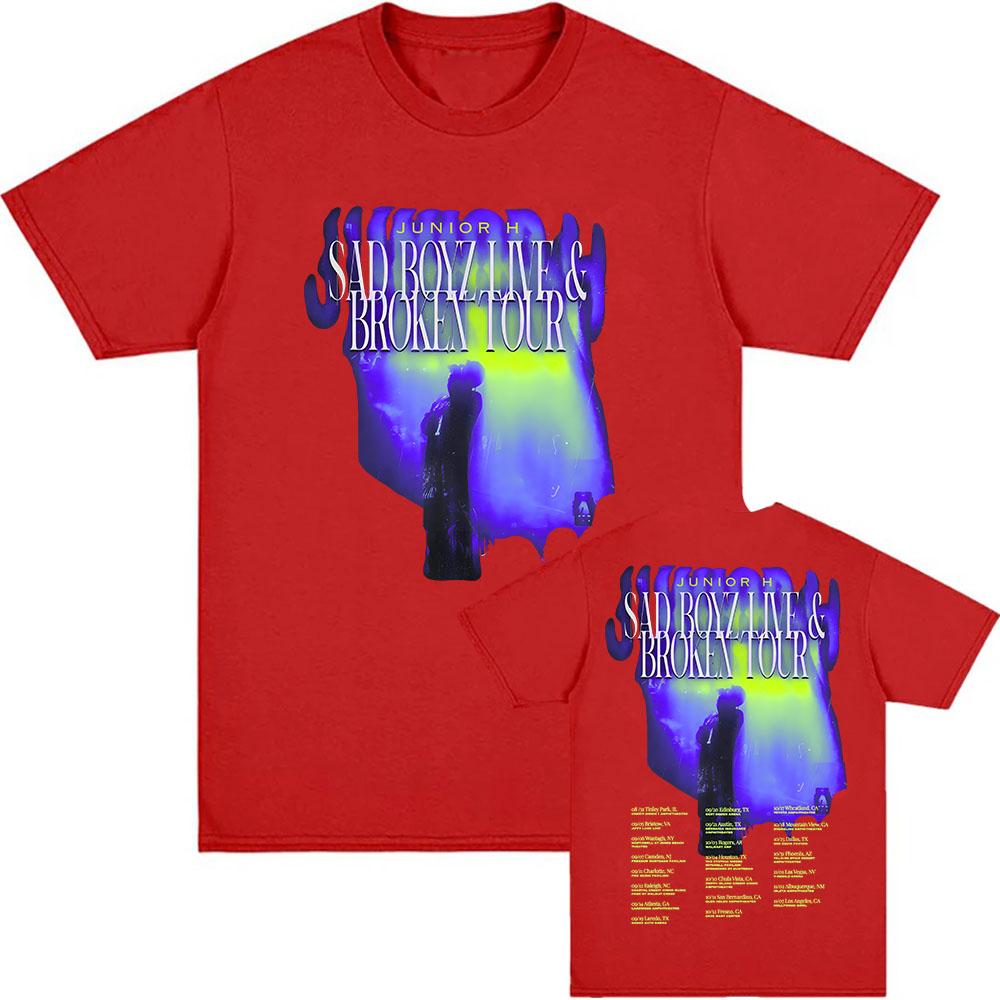 

JUNIOR H SAD BOYZ LIVE & BROKEN TOUR 2025 T-shirt Cotton Short Sleeve Casual Tshirts Rapper Graphic Print T Shirt Streetwear XXL красный
