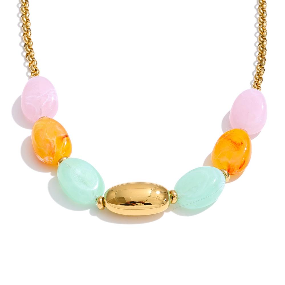

Yhpup Spring Summer Style Stainless Steel Candy Color Resin Stone Chain Handmade Necklace 2026 Waterproof Light Color Jewelry
