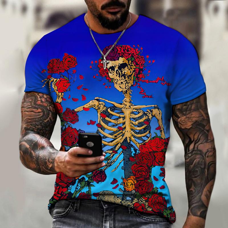 2023 Brand Men’s Shirt, Round Neck T-shirt, 3D Printing, Skull Pattern, Fashion Trend, New Summer Must-have, Oversize