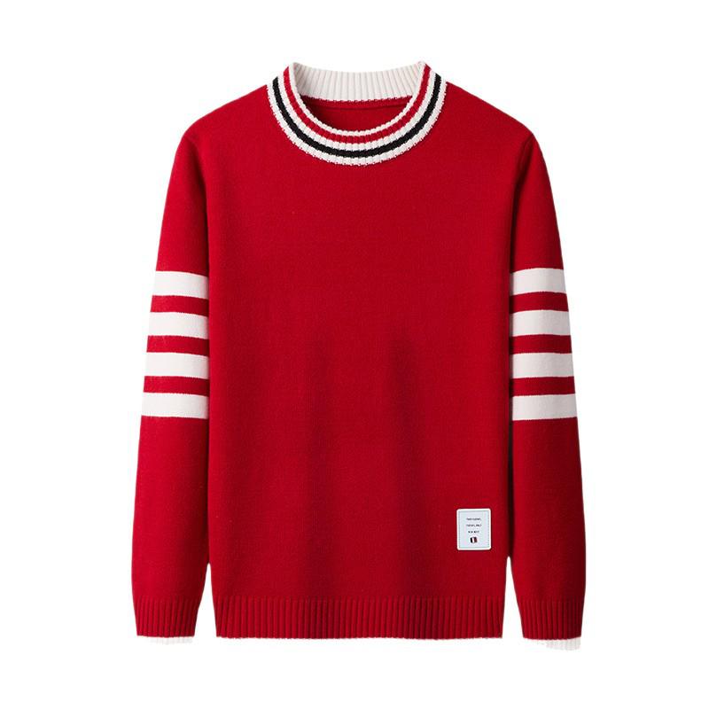 European Style Men's Striped Slim Fit Round Neck Sweater - Trendy Brand Knitwear, Long Sleeve Casual Base Layer Shirt
