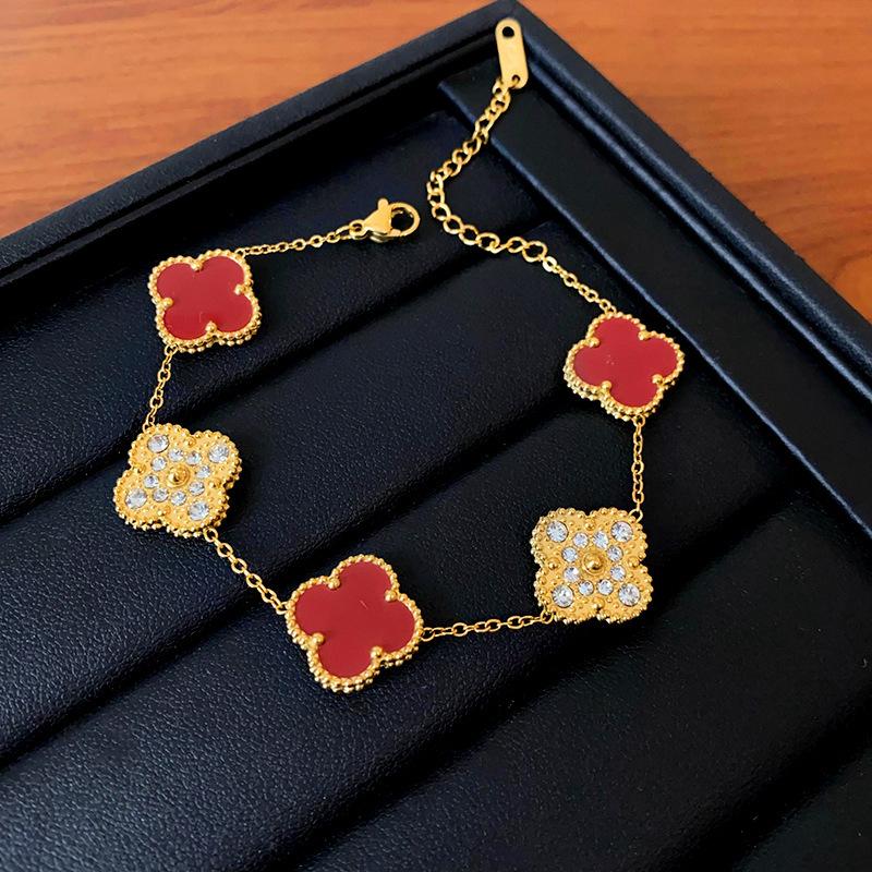 Zircon Mother-of-pearl Four-leaf Clover Bracelet, Simple and Versatile Bracelet, Light Luxury High-end Jewelry for Women