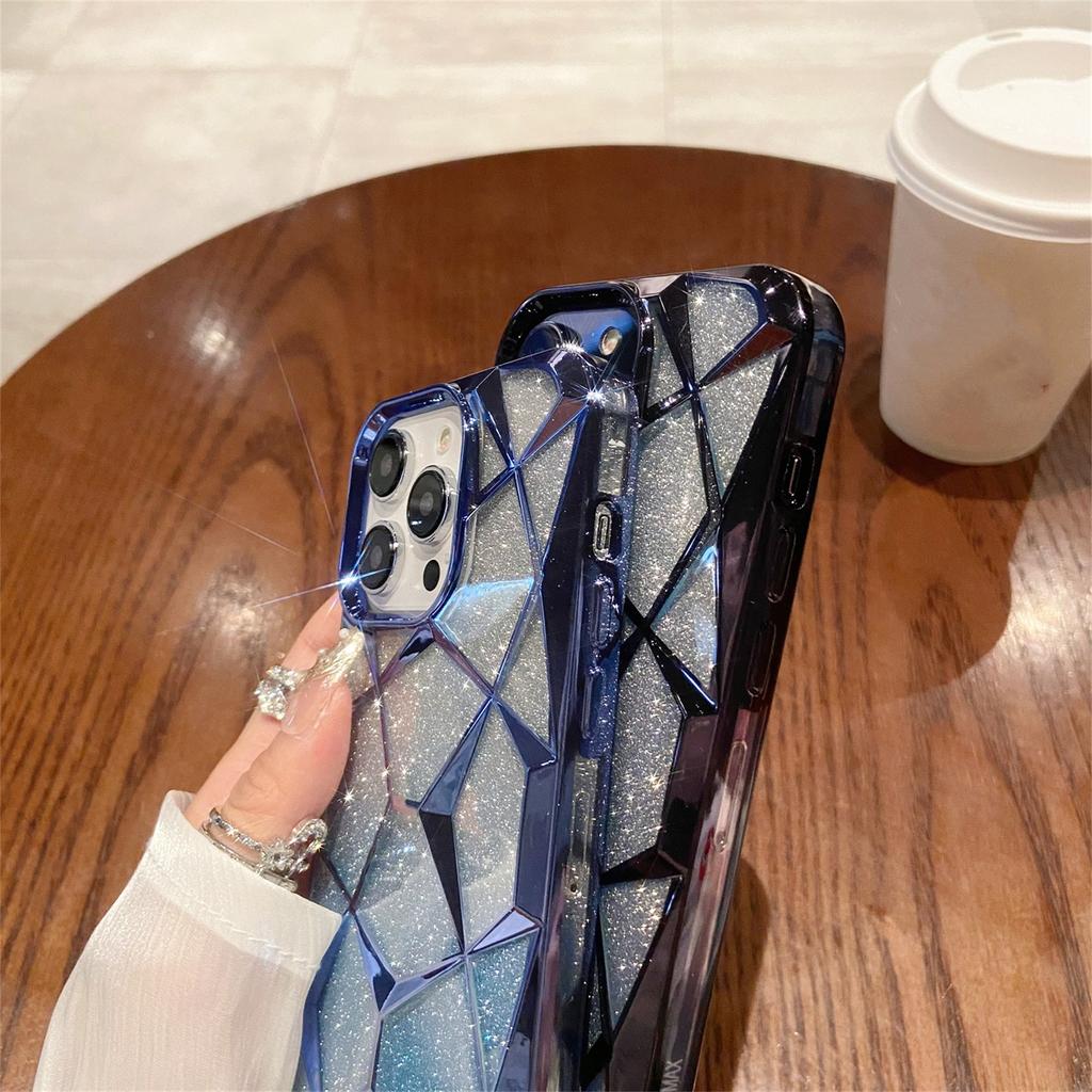 Glitzernde geometrische 3D-Diamant-transparente Handyhülle für iPhone 15 14 13 12 11 Pro Max, luxuriöse Beschichtung, stoßfeste Schutzhülle
