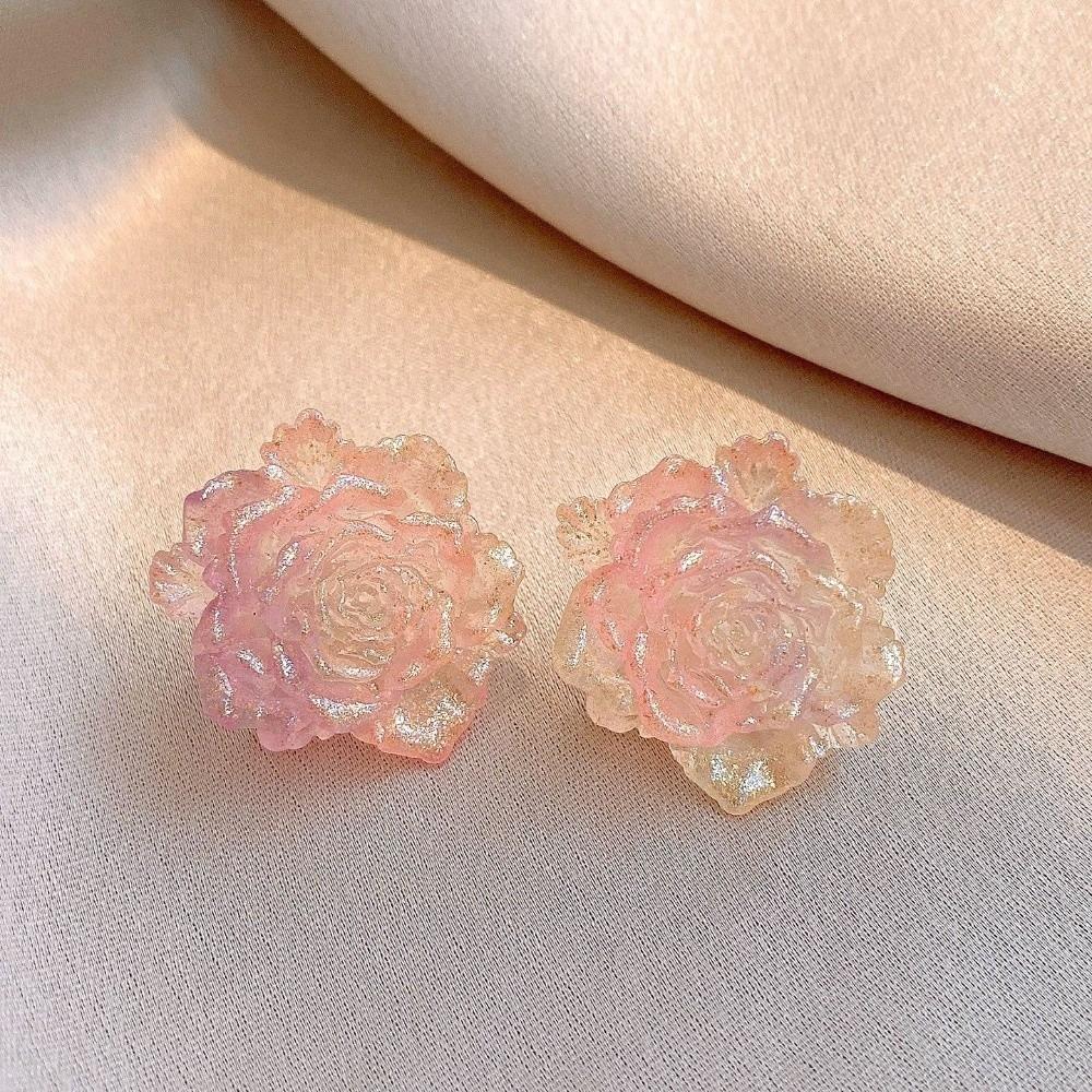 Gradient Color Flower Earrings Resin Women Earrings Vintage Floral Stud Earrings  Girls