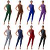 Damen Funkelnde Strasssteine Gymnastikbodysuit Ärmellos Rücken Freiliegendes Design Bodycon Unitard Strampler Trainings-Jumpsuit
