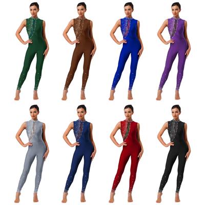 Mallas de Gimnasia para Mujer Body Brillante con Pedrería Sin Mangas Espalda Hueca Ajustado Unitard Mono de Yoga