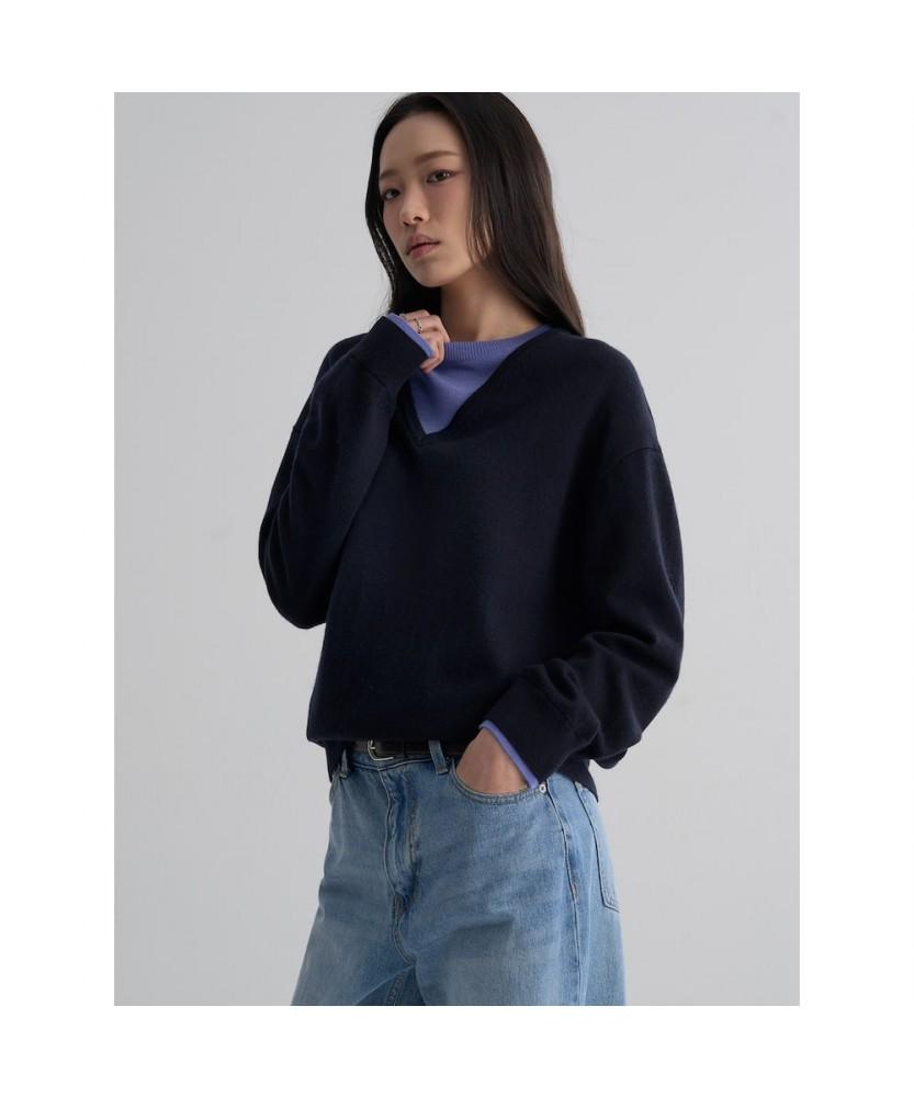 8seconds V-Neck Contrast Pullover Navy