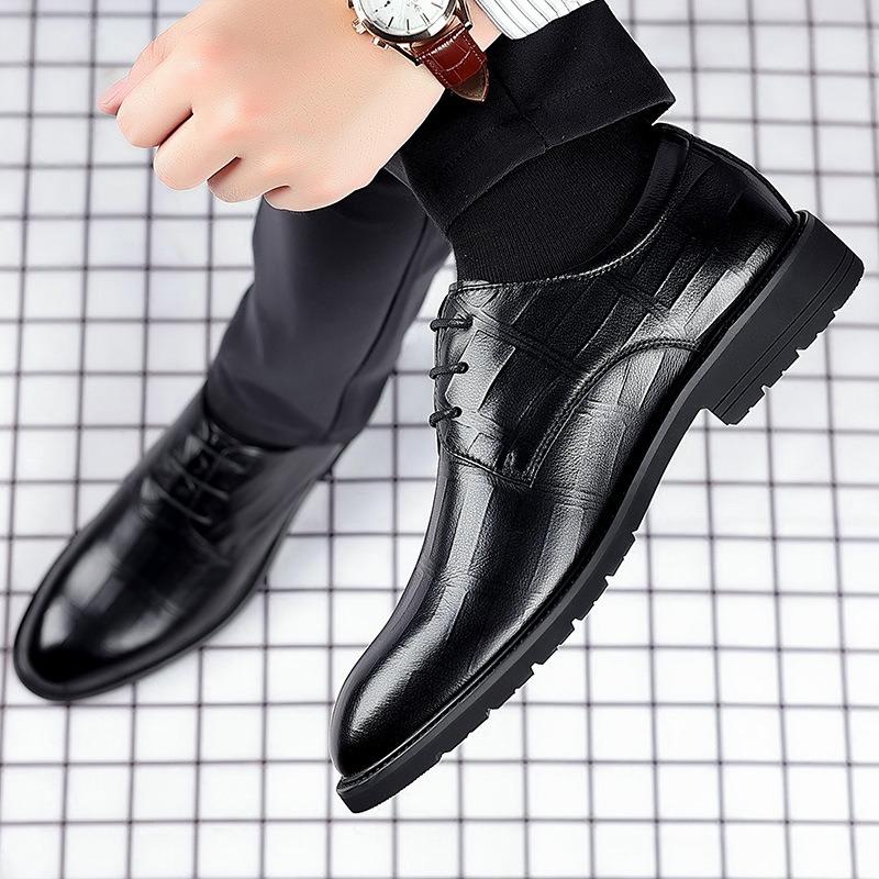 Spring New Men's Business Casual Leather Shoes Genuine Leather Dress Pointed Middle Men's Shoes Trade Single Shoes Shoes