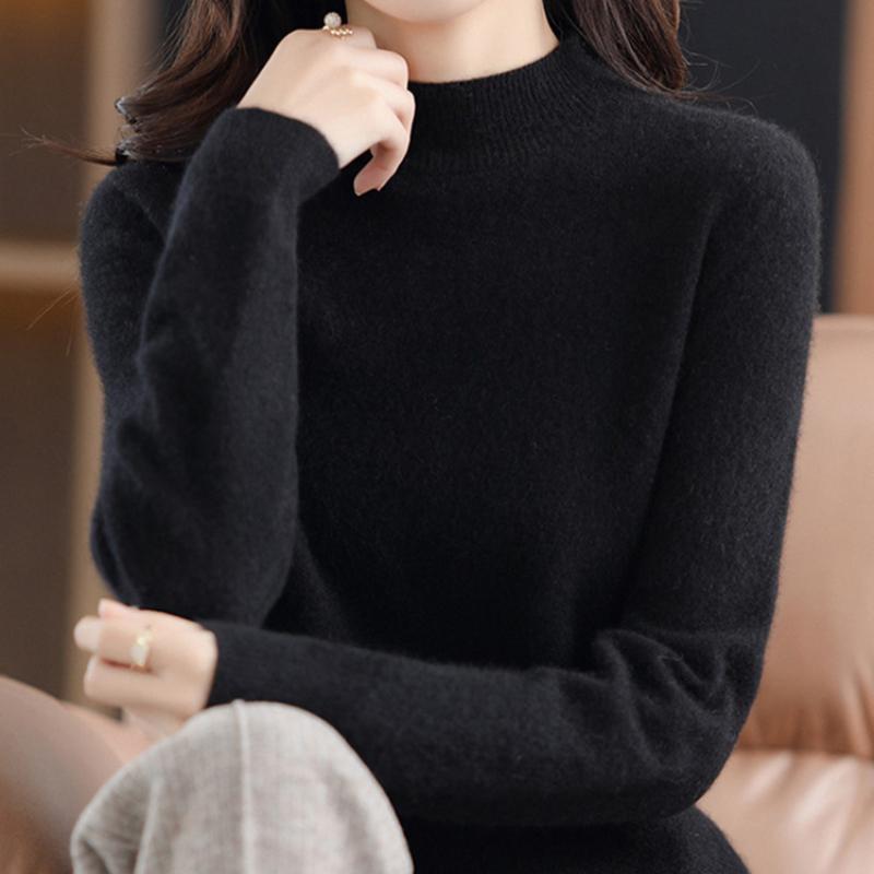 Podzim Zima Jednobarevný Pulovr Svetr s Falešným Límcem Pro Ženy Ležérní Pletenina Dámské Oblečení Základní Měkké Topy
