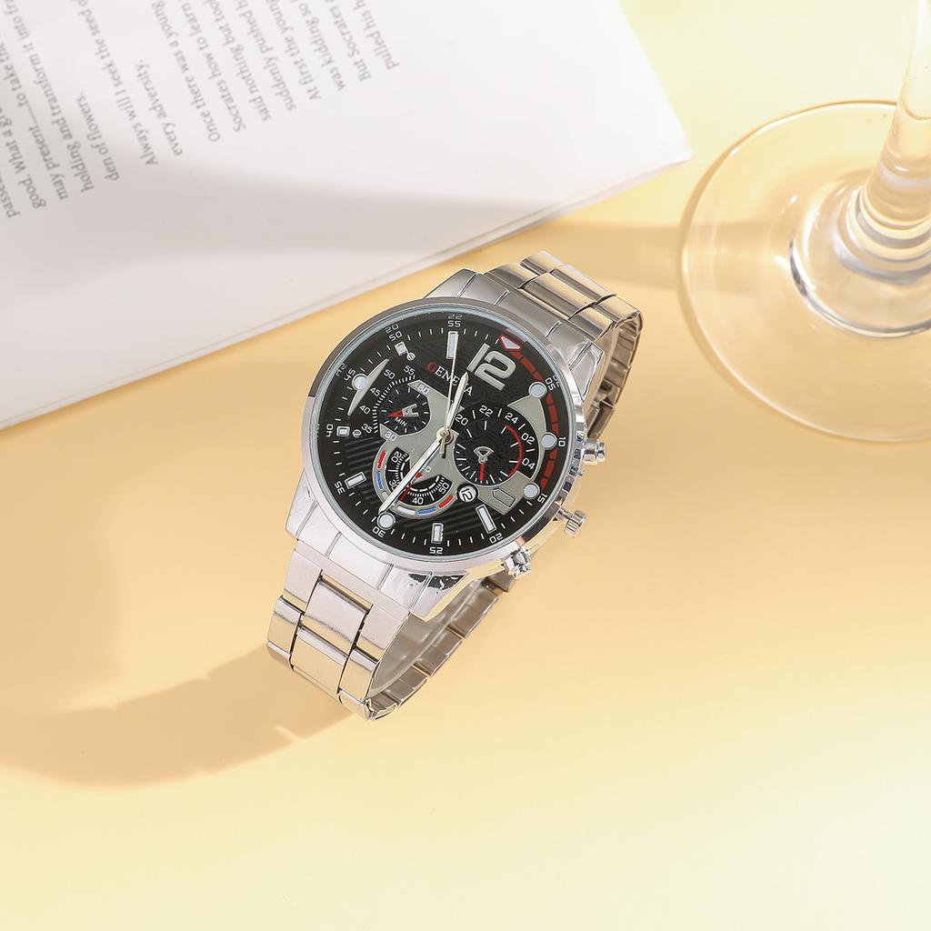 Fashion Business Men'S Watch Calendar Watch Men'S Steel Strap Watch Business Bracelet Set