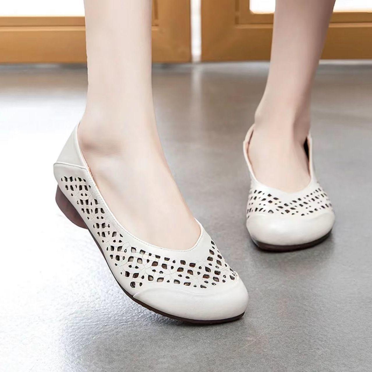

Летние белые полые дышащие одинарные туфли в стиле ретро, ​​повседневные туфли из мягкой кожи с отверстиями на подошве из коровьего сухожилия 40 белый