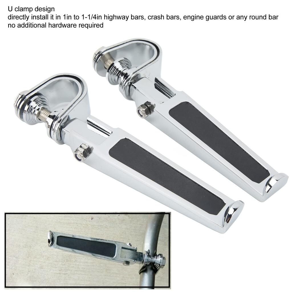 KIMISS Motorcycle Foot Pegs,Pair Clevis Foot Pedal U Clamp Footrest Universal Motorcycle Street Bike 1"-1-1/4" Highway Engine Crash Bar