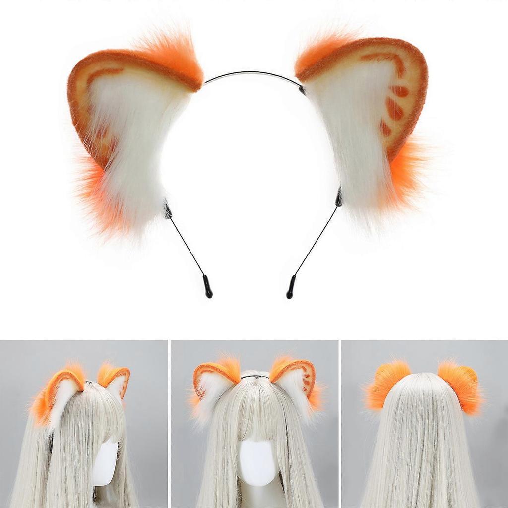 Cat Foxes Wolf Ears Headband Headwear Long Furs Ears Headband Animal Furry Ears Hair Hoop Halloween Cosplay Costume Gift  Orange