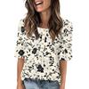 Shirts For Women Trendy Round Neck Button T Shirts Printed  Blouse Half Sleeve Tops For Women