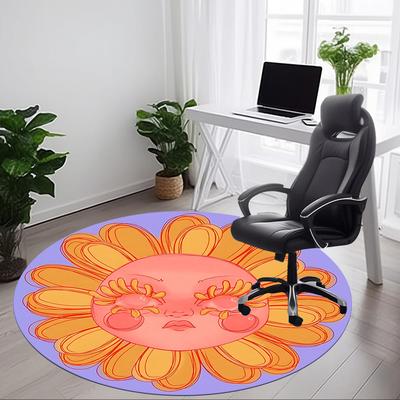 1pc Sunflower Face Chair Carpet for Office, Round Non Slip Durable Large Size Office Carpet, Suitable for Office