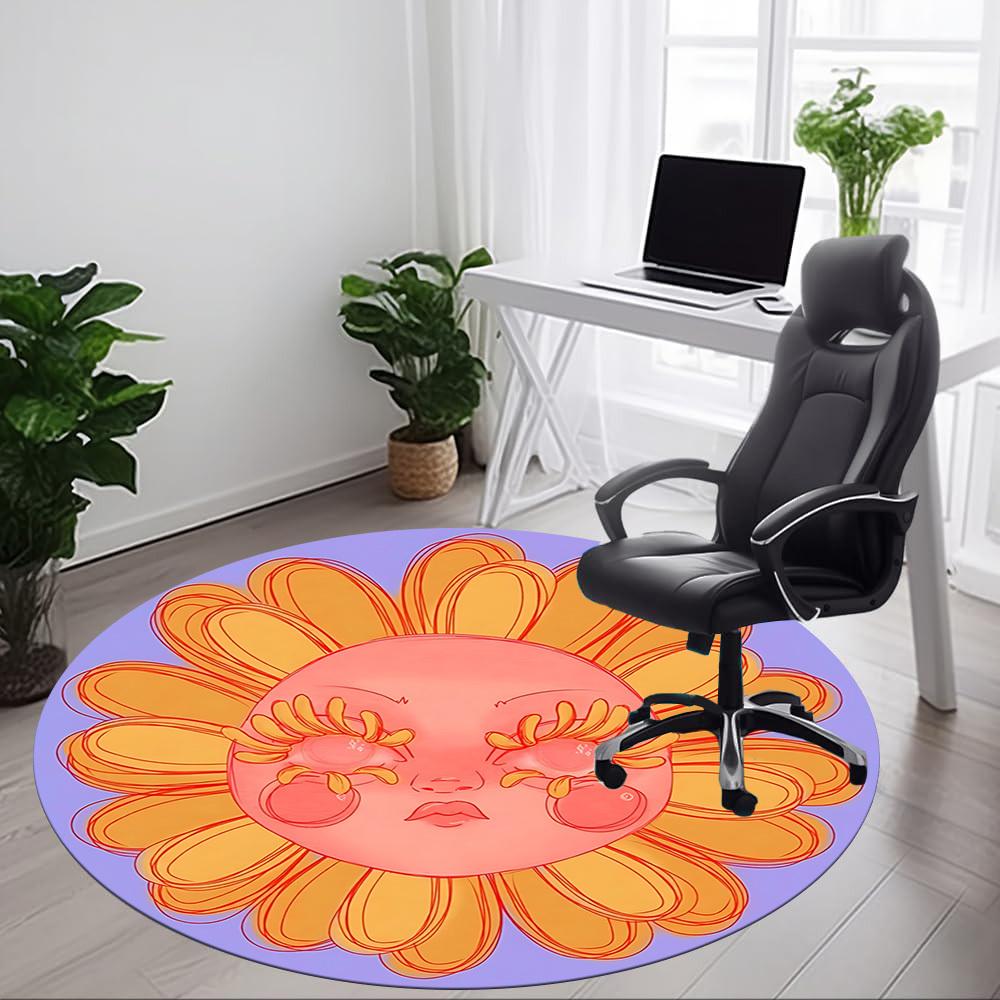 1pc Sunflower Face Chair Carpet for Office, Round Non Slip Durable Large Size Office Carpet, Suitable for Office