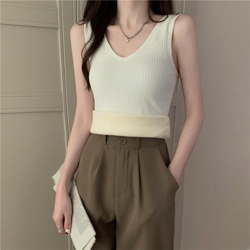 Women's Fleece-Lined Warm Vest: Slim Fit, V-Neck, Comfortable, Cold-Proof for Autumn/Winter