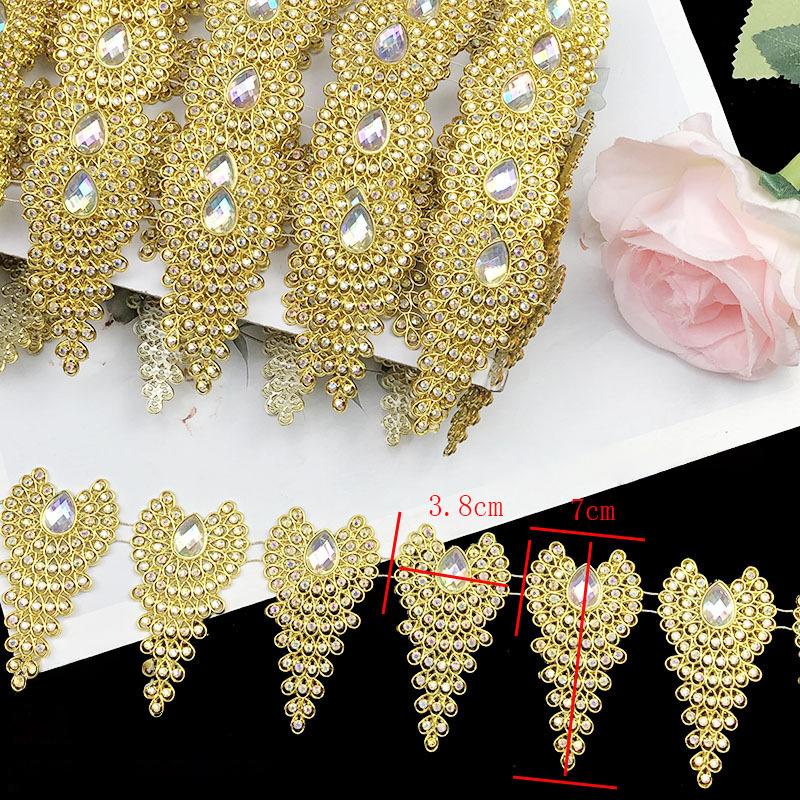 

4.5M Ethnic Style Exquisite Gold Silver Rhinestone Chain 7cm Wide Lace Trim For DIY Applique Dress Costume Jewelry Decoration 4.5M