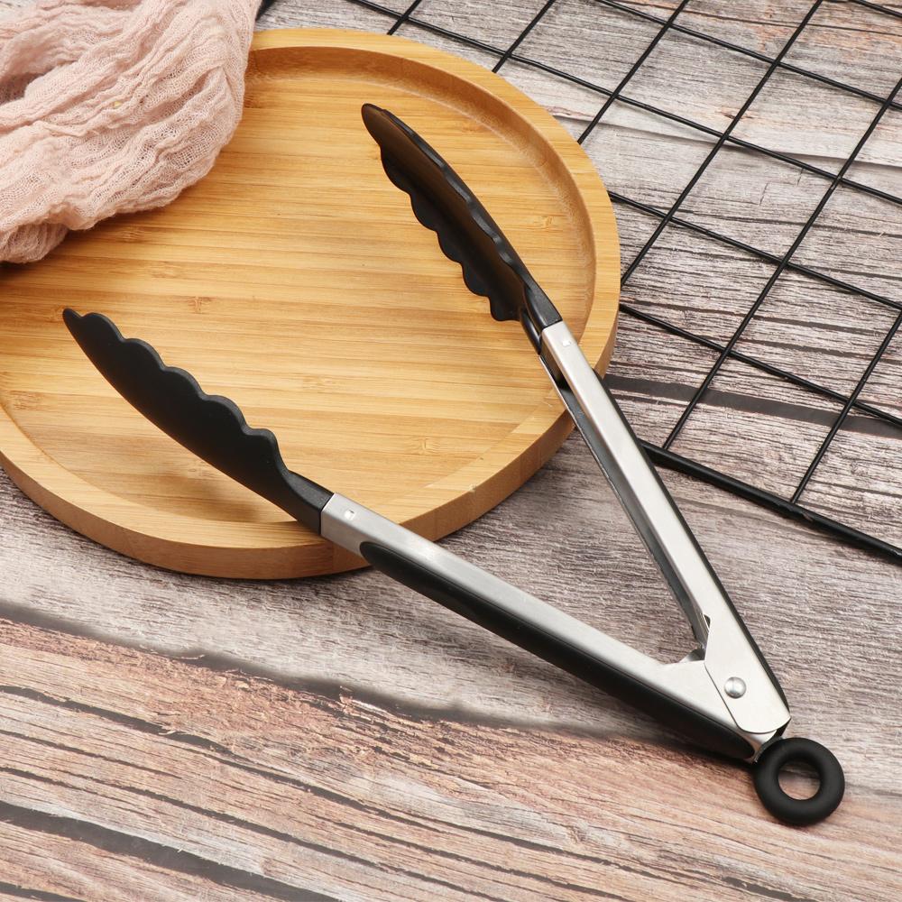Stick BBQ Tools Home Kitchen Silicone Handle Barbecue Tongs Stainless Steel Head Salad Food Clip