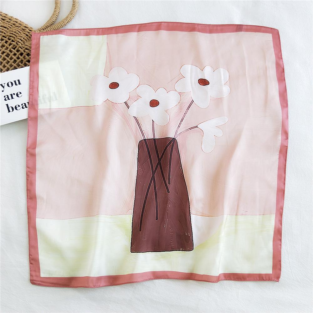 53cm Silk Square Scarf for Women: Elegant Korean Design for Spring, Summer, Autumn - Fashionable Digital Print Headscarf