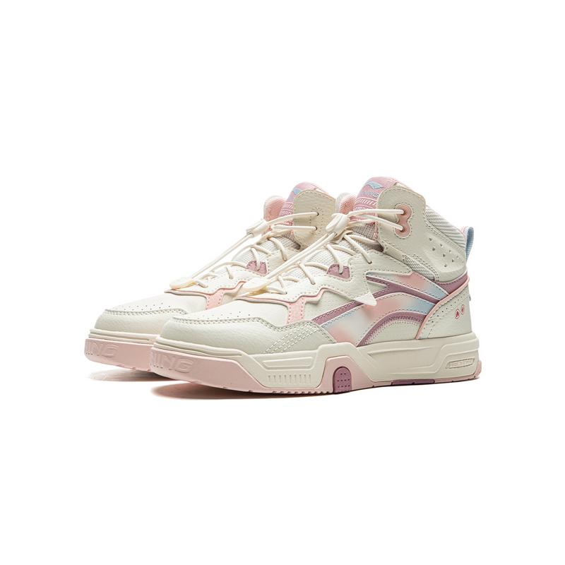 Li Ning Kids Synthetic Leather Comfortable Non-Slip Shock Absorbing Wear-Resistant Breathable High-Top Casual Shoes Kids Casual Shoes YKCU194-14
