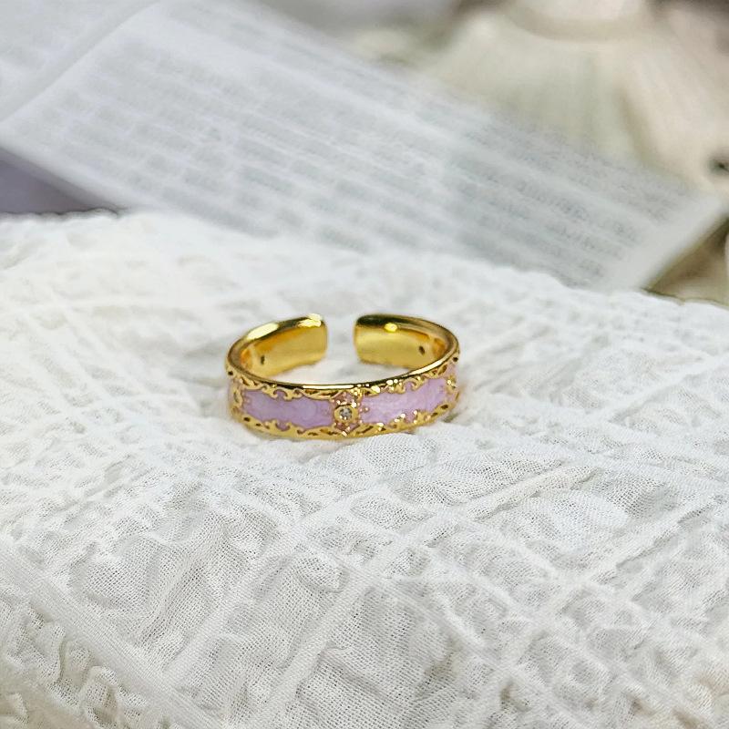 Purple Romantic Enamel Oil Dropping Butterfly Flower Opening Ring Female Niche Sweet Temperament Ring