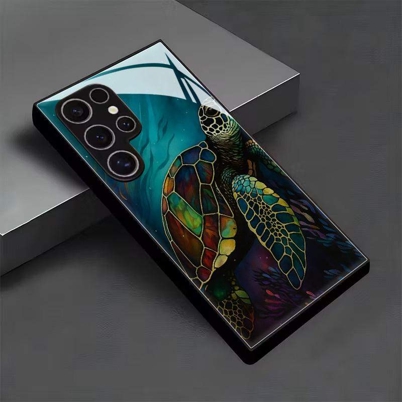 Kleurrijke schildpad gehard glazen telefoonhoes geschikt voor Samsung Galaxy S26 S25 S24 S23 S22 S20 FE/Ultra/Plus schokabsorptie