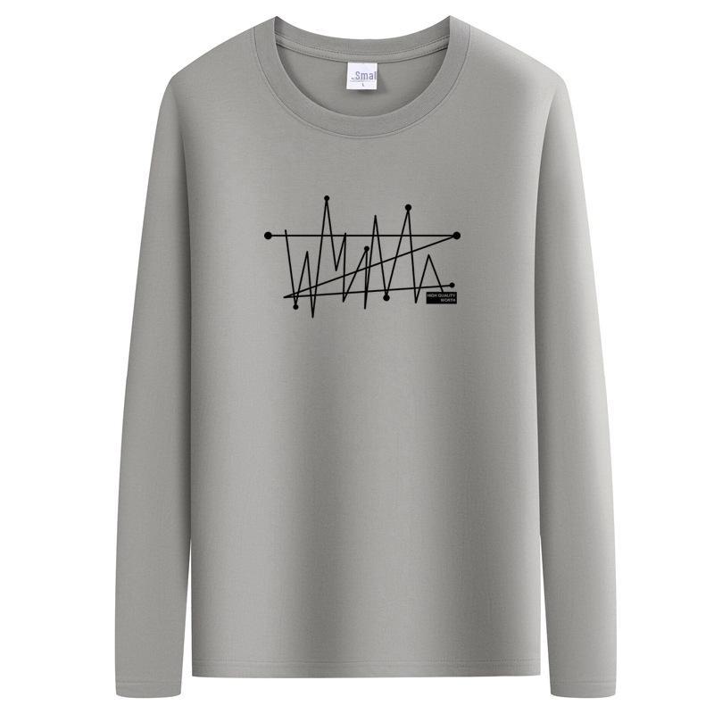 Men's Long-Sleeve Printed Round Neck White Casual Shirt for Spring and Autumn