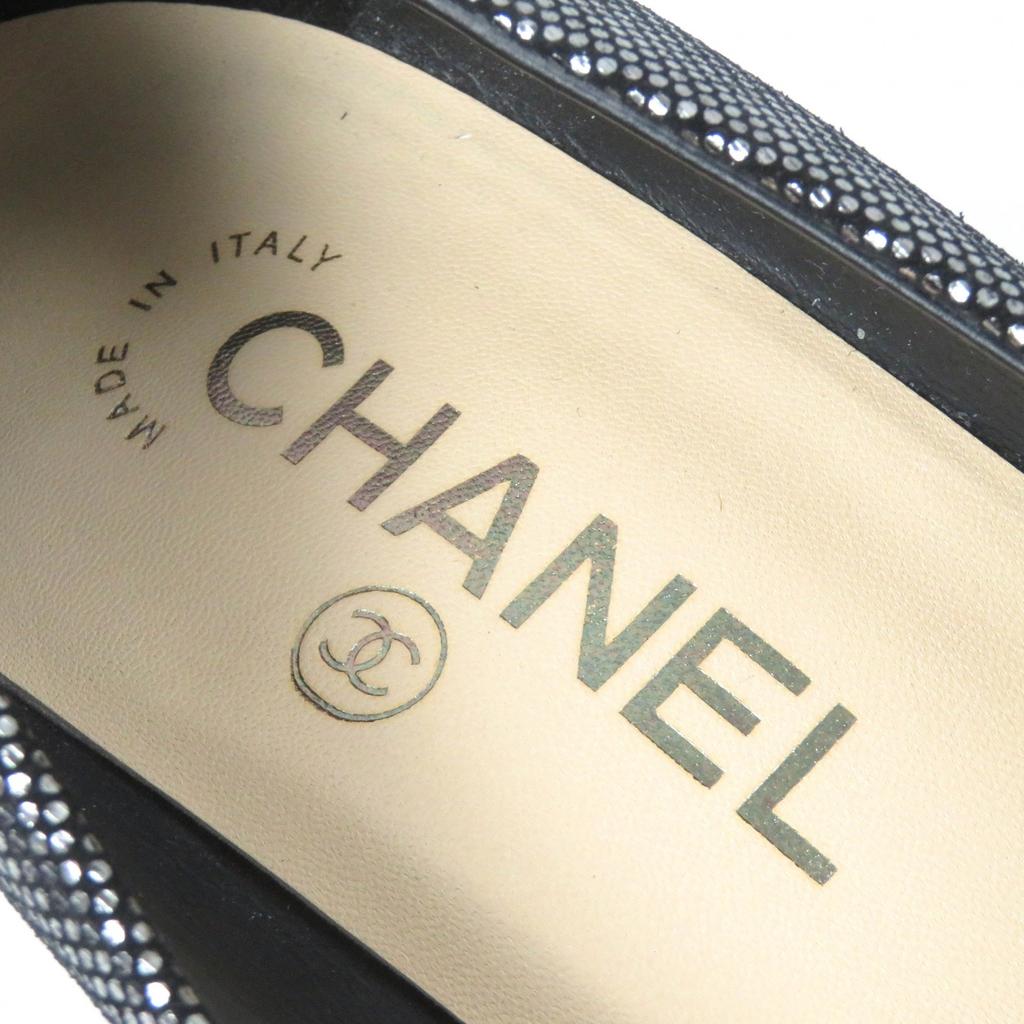 Great CHANEL Pumps COCO Mark Metallic Leather Silver Black Women 35.5 G28557 Used
